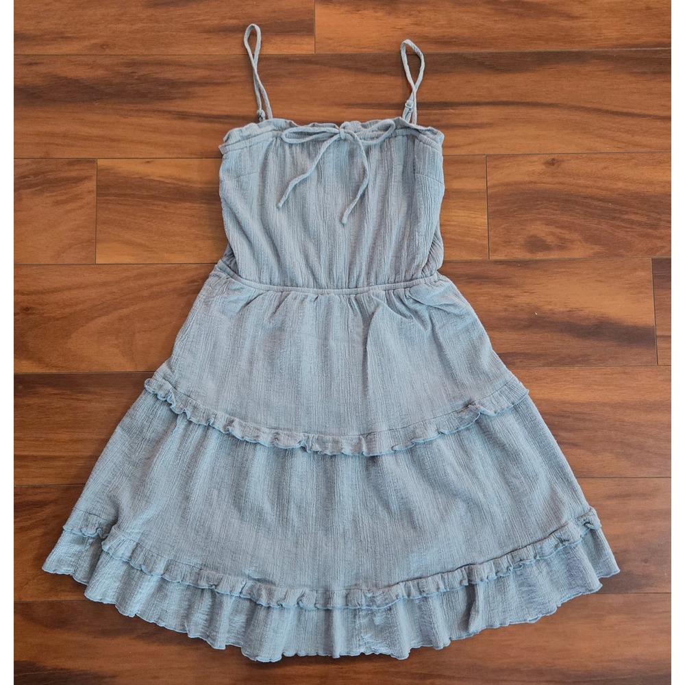 Purple Snow Light Blue Tiered Cotton Gauze Sun Dress Large Ruffle Boho Mini‎